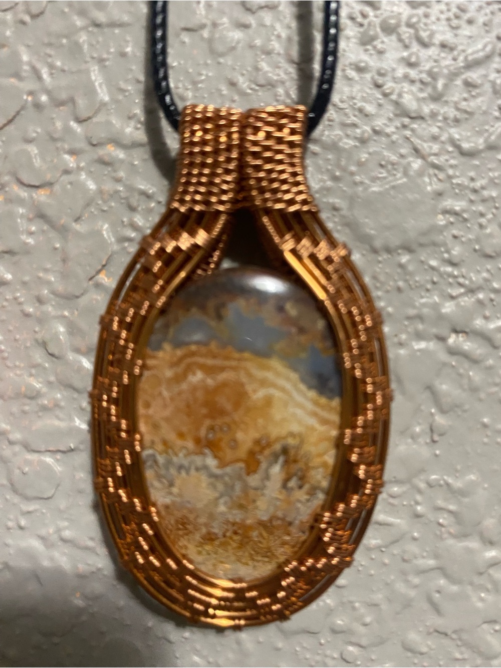 Handcrafted Copper Wire-Wrapped Mexican crazy lace Agate Pendant Necklace